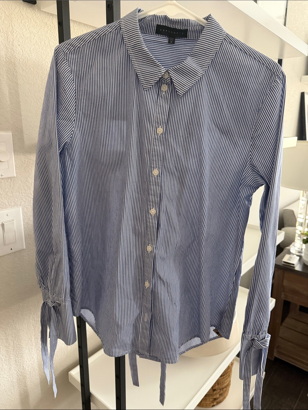 Sanctuary Blue and White Pinstripe Button-Front Blouse